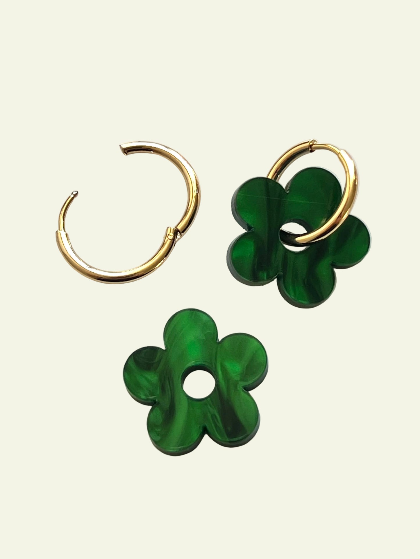 FLOWER CHARM HOOPS - FOREST GREEN