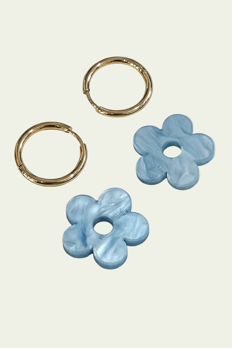 FLOWER CHARM HOOPS - SKY BLUE