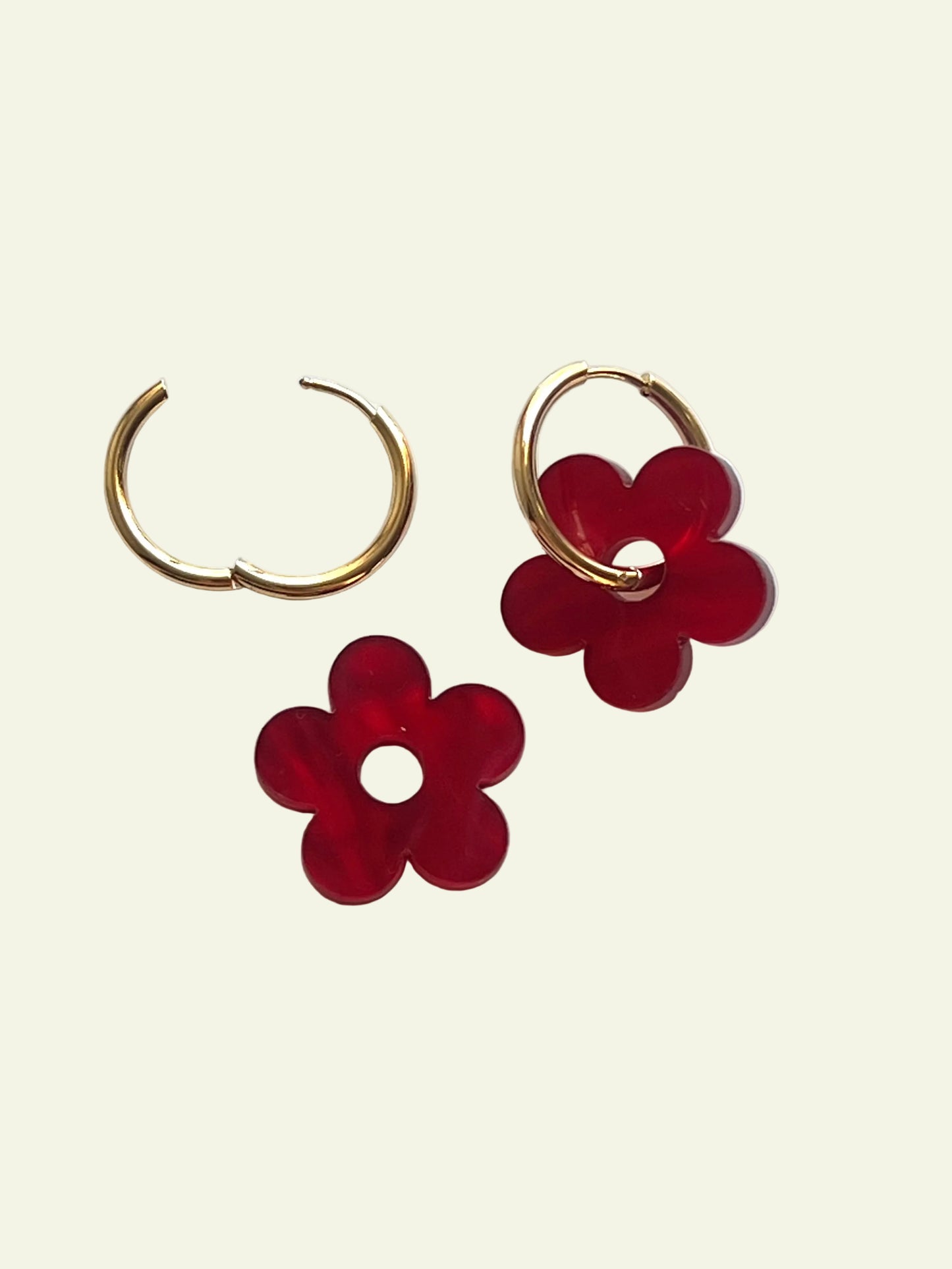 FLOWER CHARM HOOPS - CHERRY RED