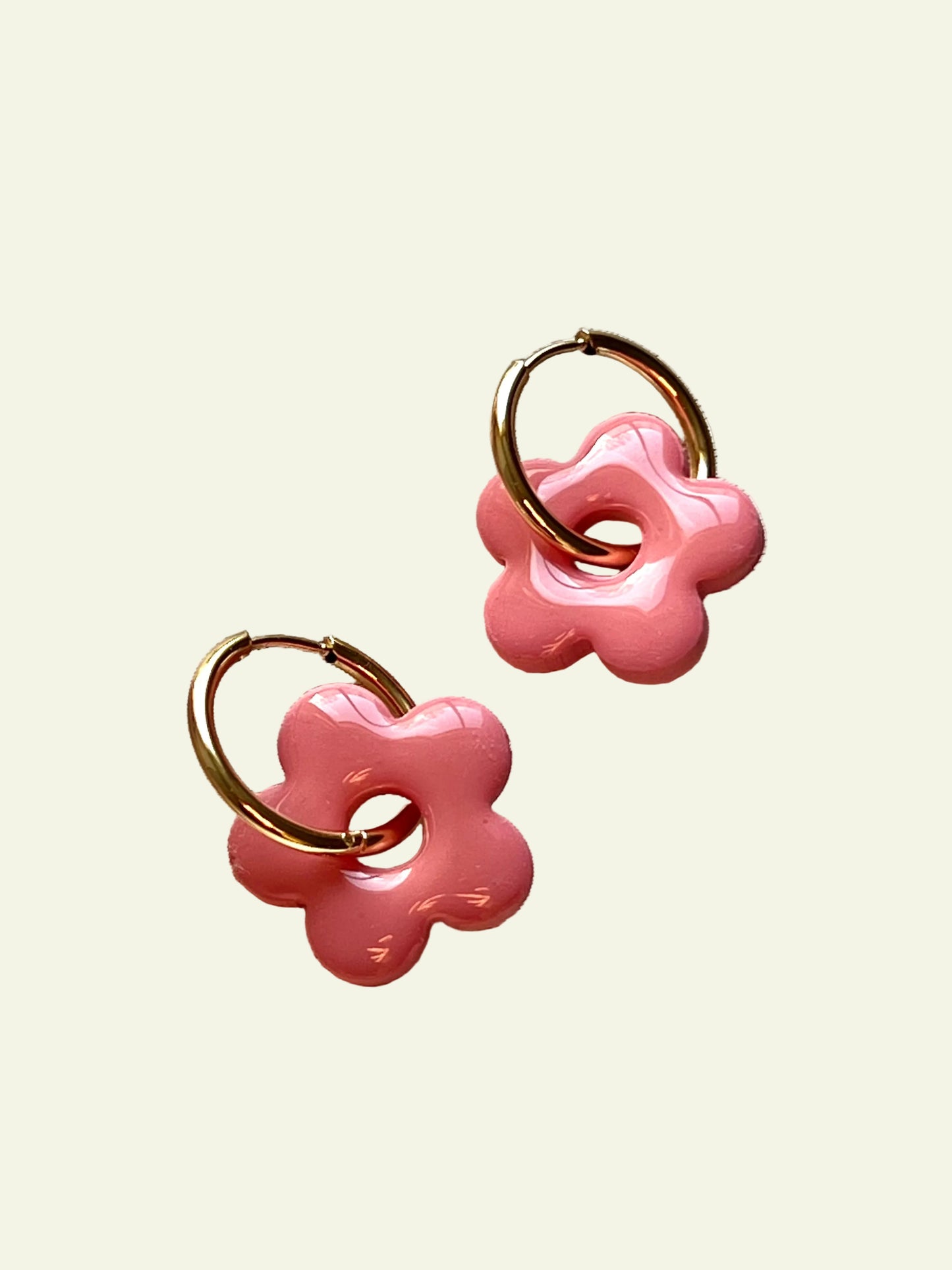 HOT PINK FLOWER CHARM HOOPS