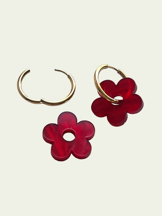 FLOWER CHARM HOOPS - CHERRY RED