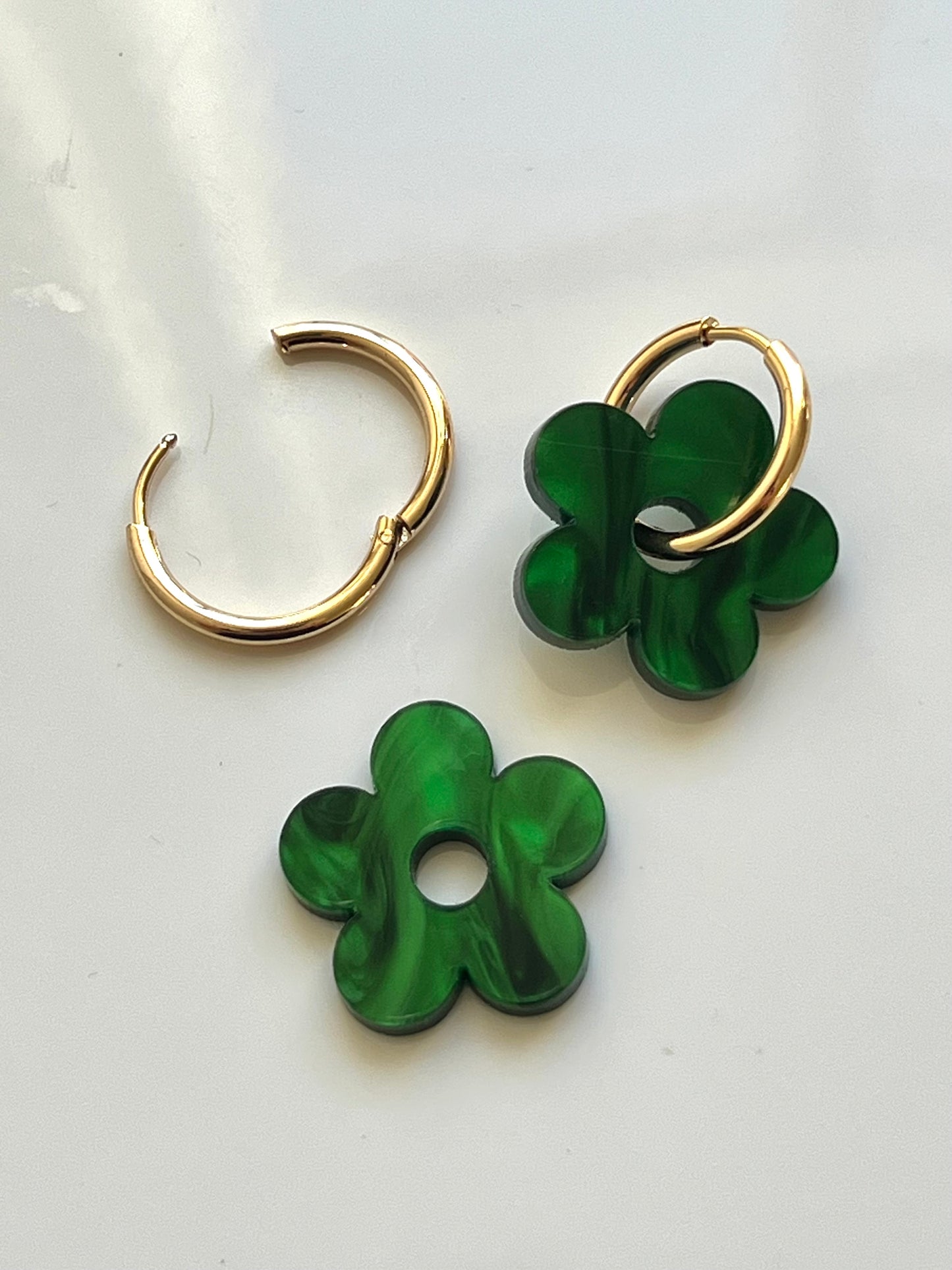 FLOWER CHARM HOOPS - FOREST GREEN
