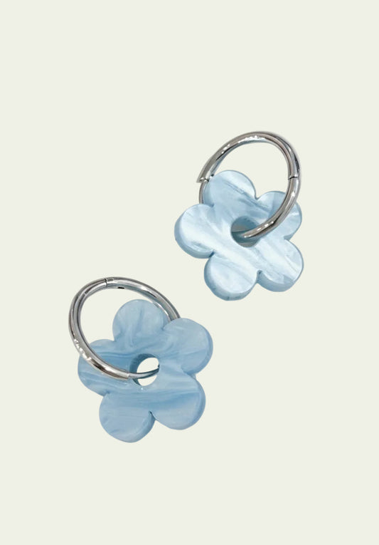 FLOWER CHARM HOOPS - SKY BLUE