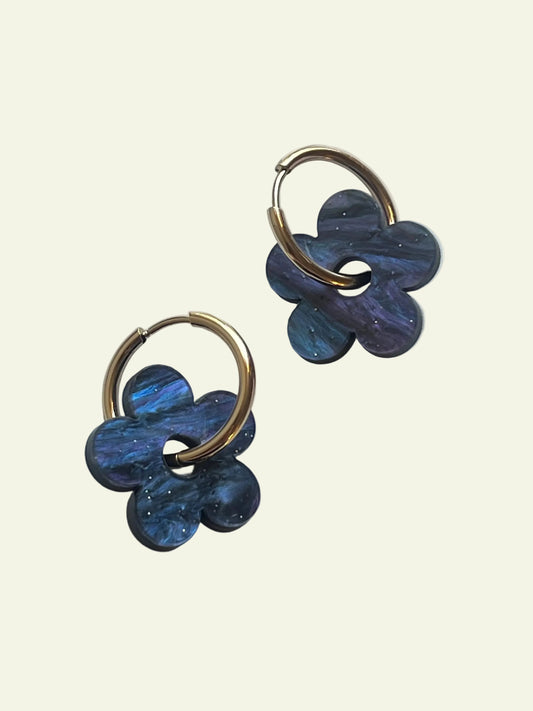 FLOWER CHARM HOOPS - MIDNIGHT BLUE