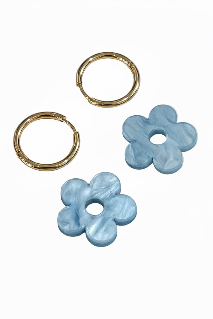 FLOWER CHARM HOOPS - SKY BLUE