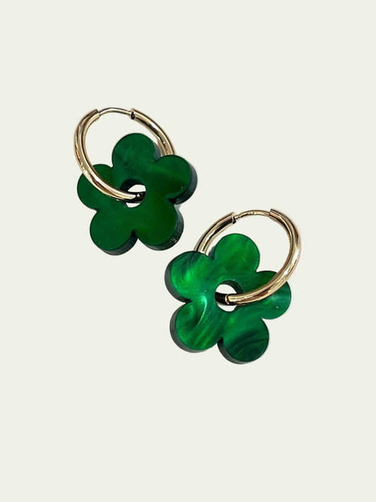 FLOWER CHARM HOOPS - FOREST GREEN