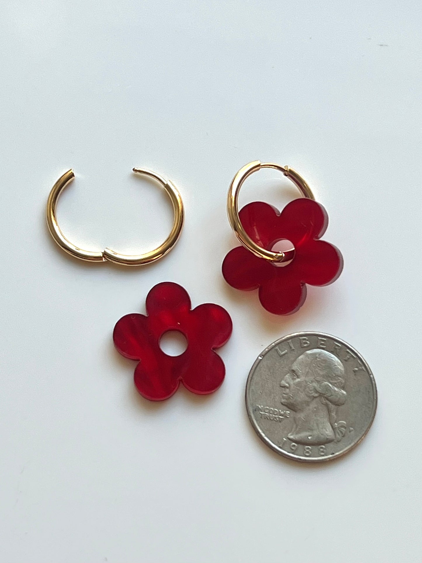 FLOWER CHARM HOOPS - CHERRY RED