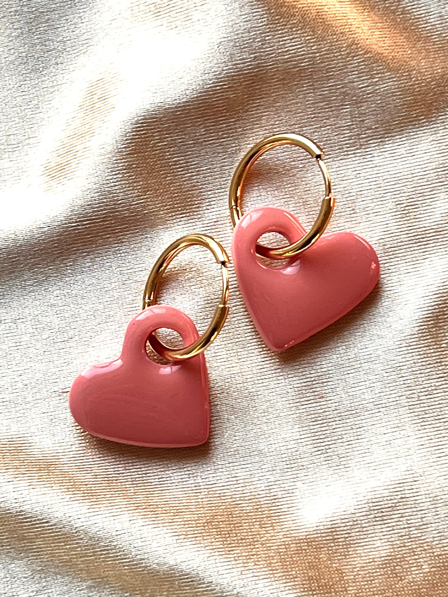 HOT PINK HEART CHARM HOOPS