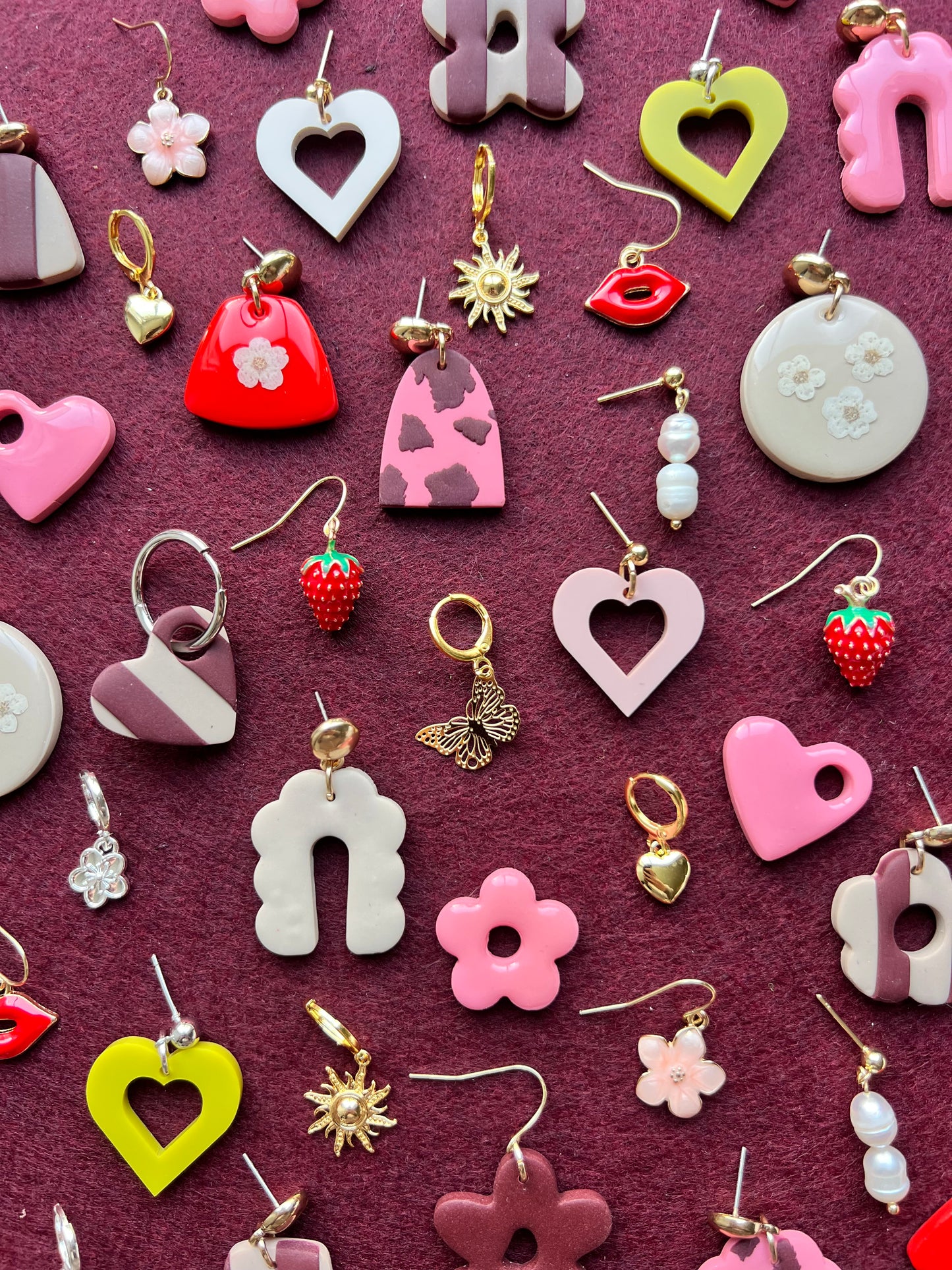 HOT PINK HEART CHARM HOOPS