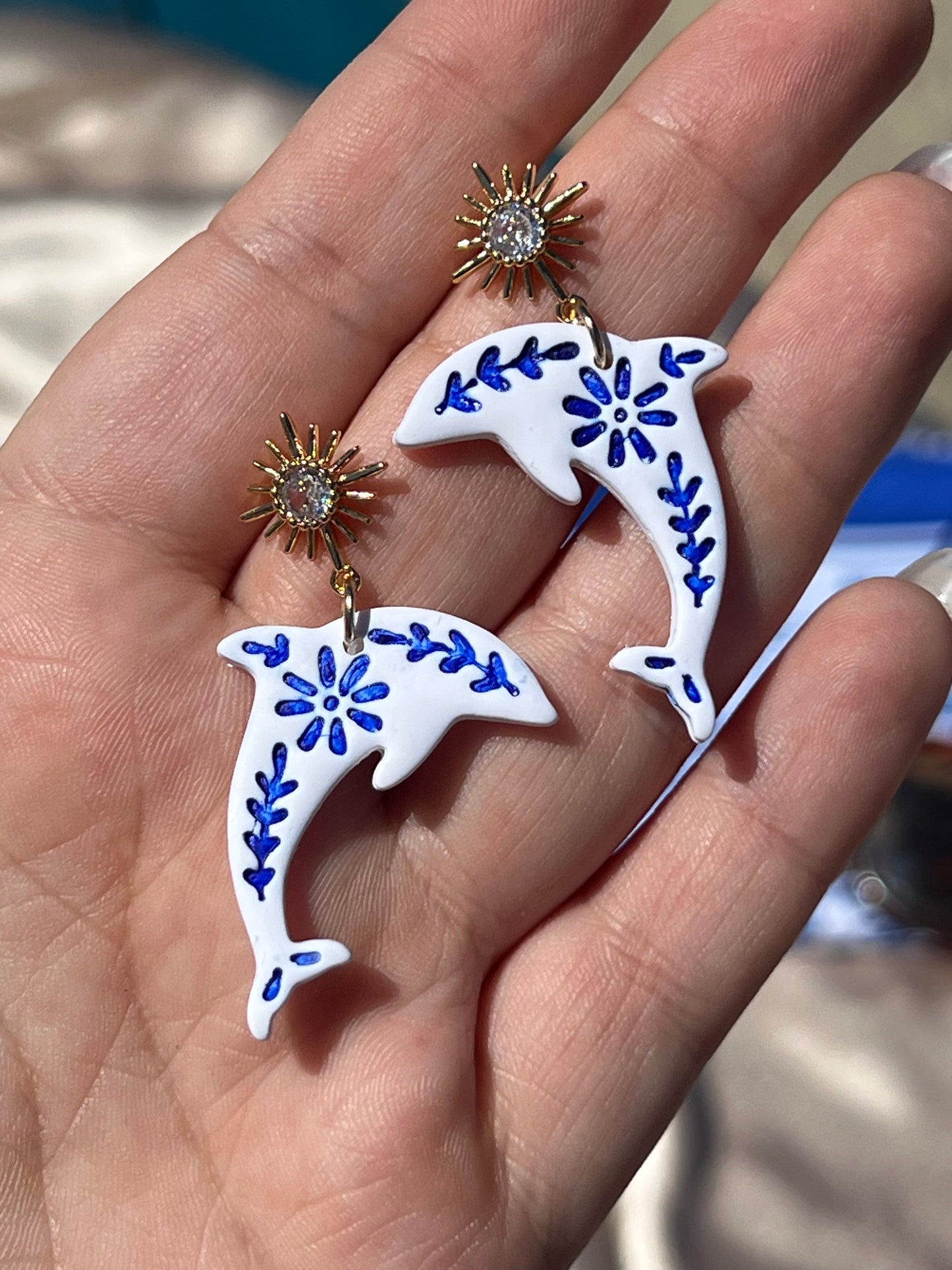 COASTAL CERAMIC DOLPHIN EARRINGS
