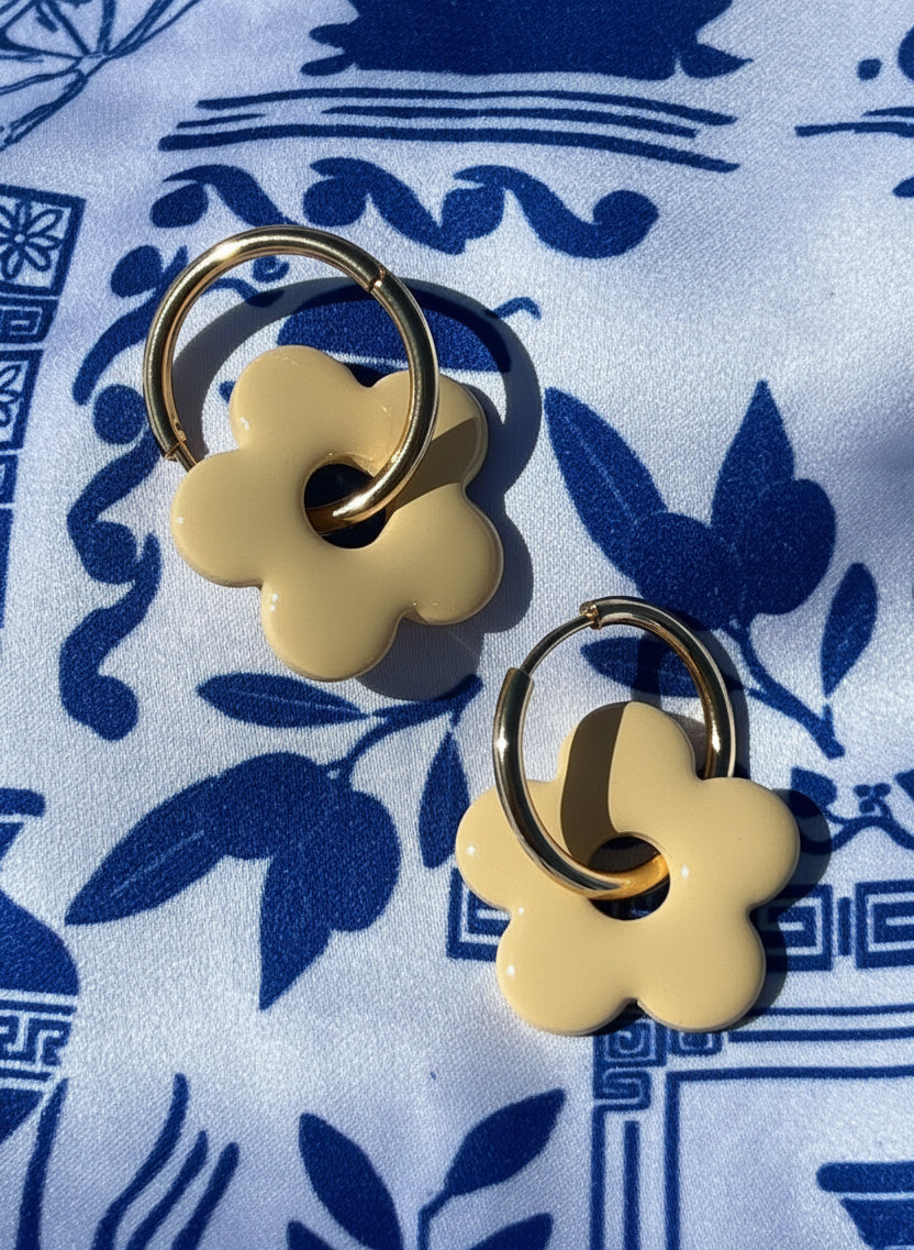 BUTTER YELLOW FLOWER CHARM HOOPS