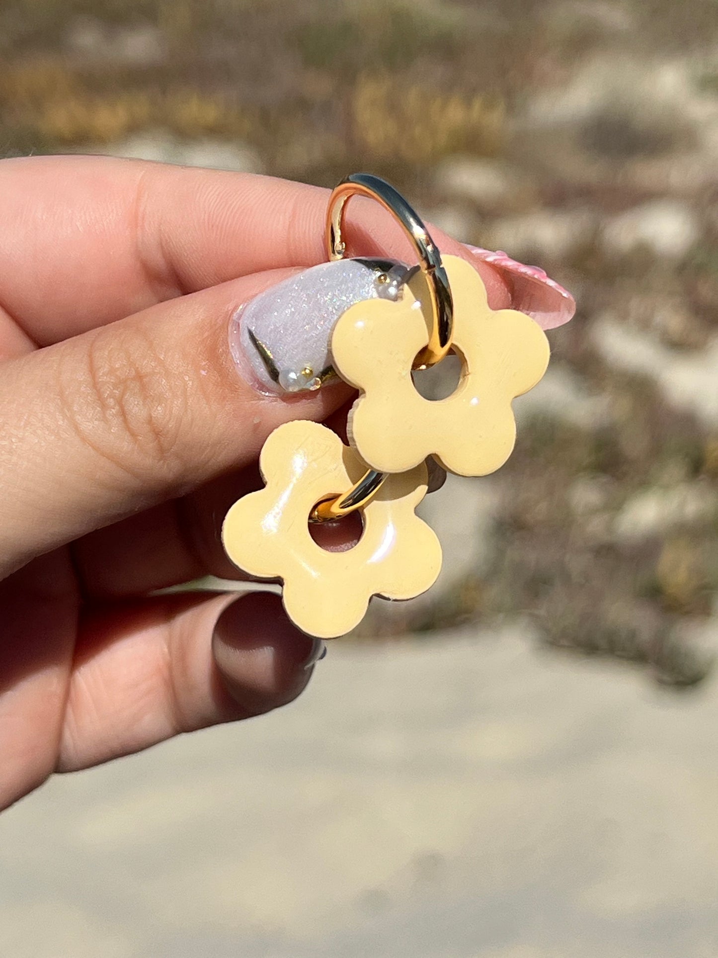 BUTTER YELLOW FLOWER CHARM HOOPS